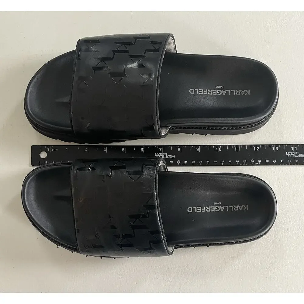 EUC Karl Lagerfeld Men Size 13 M Paris Monogram Slide Open Toe Sandals Black